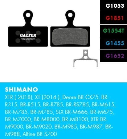 OKŁADZINY HAMULCOWE TARCZOWE GALFER BIKE STANDARD SHIMANO XTR,